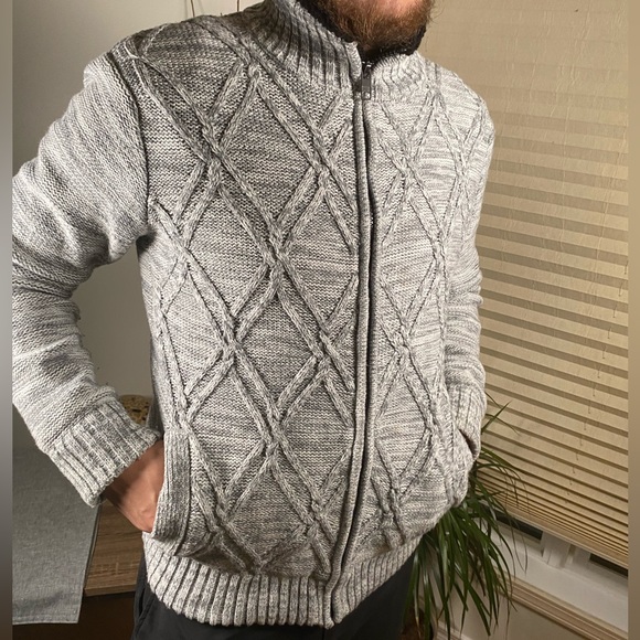 American Stitch Men’s Grey Cable Knit Jacket Size Medium - Picture 1 of 5